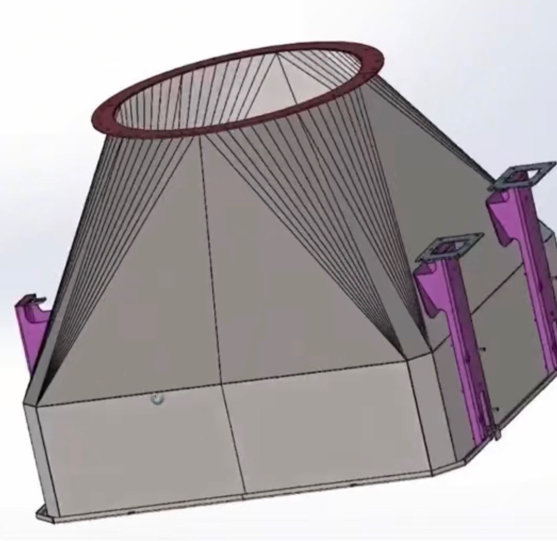 3D CAD visualization — cone structure with support framework